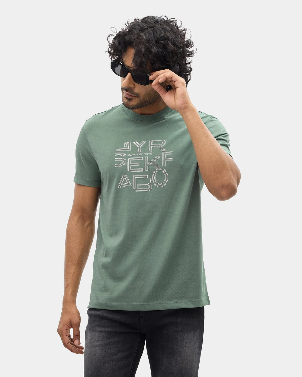 Forest Green Crew Neck Printed T-Shirt - Kamigata