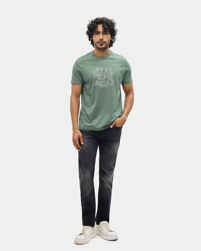 Forest Green Crew Neck Printed T-Shirt - Kamigata