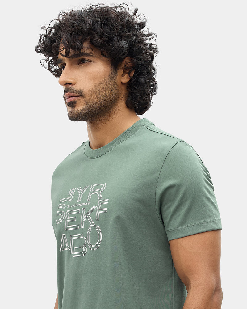 Forest Green Crew Neck Printed T-Shirt - Kamigata