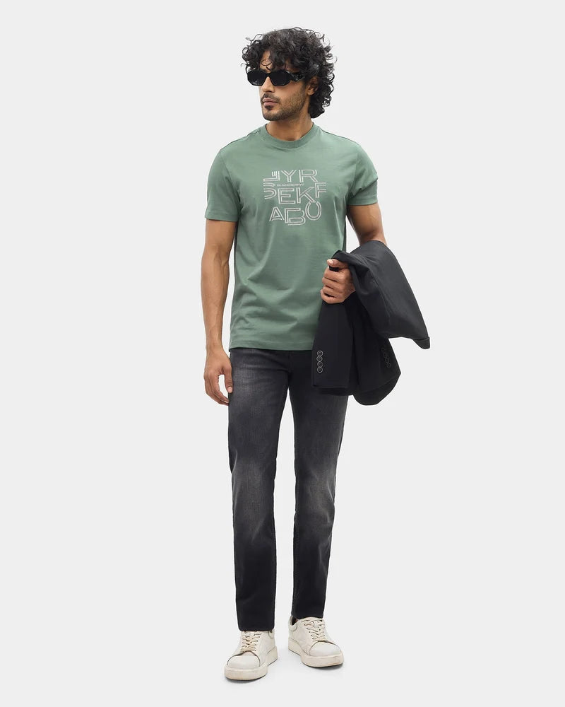 Forest Green Crew Neck Printed T-Shirt - Kamigata