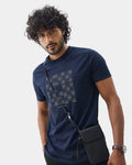 Navy Crew Neck Printed T-Shirt - Donbei