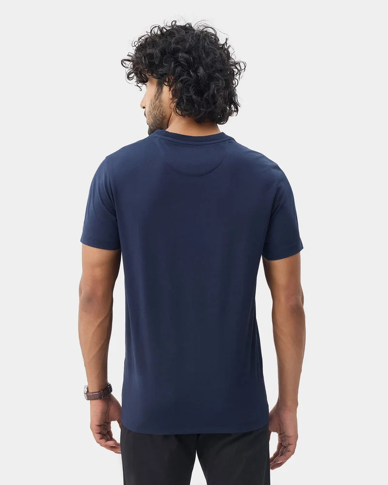 Navy Crew Neck Printed T-Shirt - Donbei