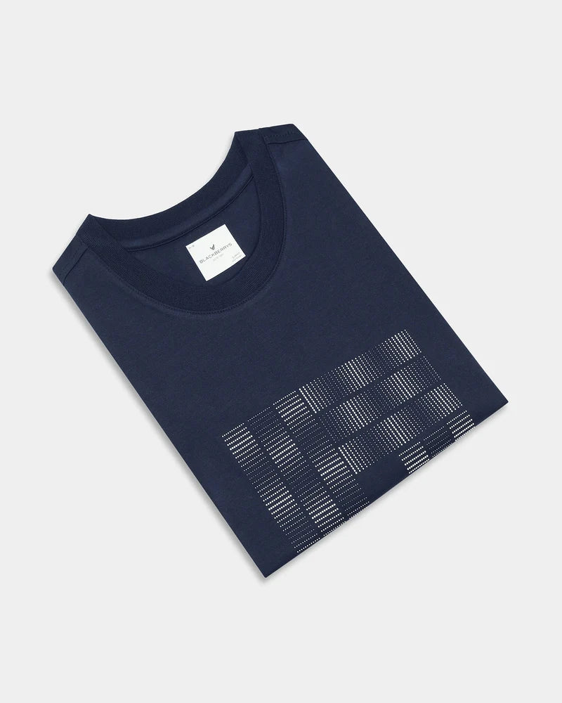 Navy Crew Neck Printed T-Shirt - Donbei